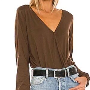 n:Philanthrophy Bodysuit Brown NWOT Long Sleeve Top Size Medium Thong